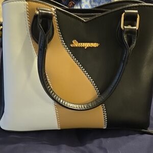 Stunning Black, White, and Tan Shoulder Bag by